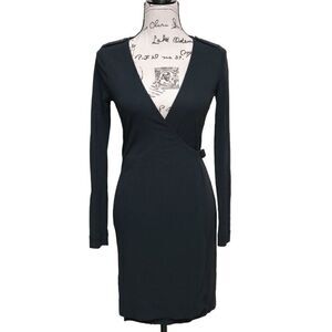 BANANA REPUBLIC Black Stretch Long Sleeve Belted Wrap Dress Size XS